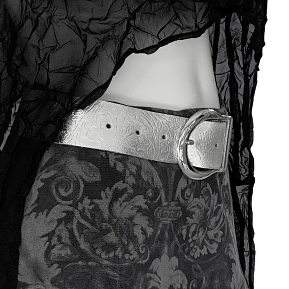 Stamped vintage contour wide leather saddle cinch buckle statement belt - S/M - Picture 4 of 12